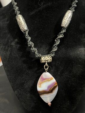Multicolor Agate Drop Necklace on Black Cord